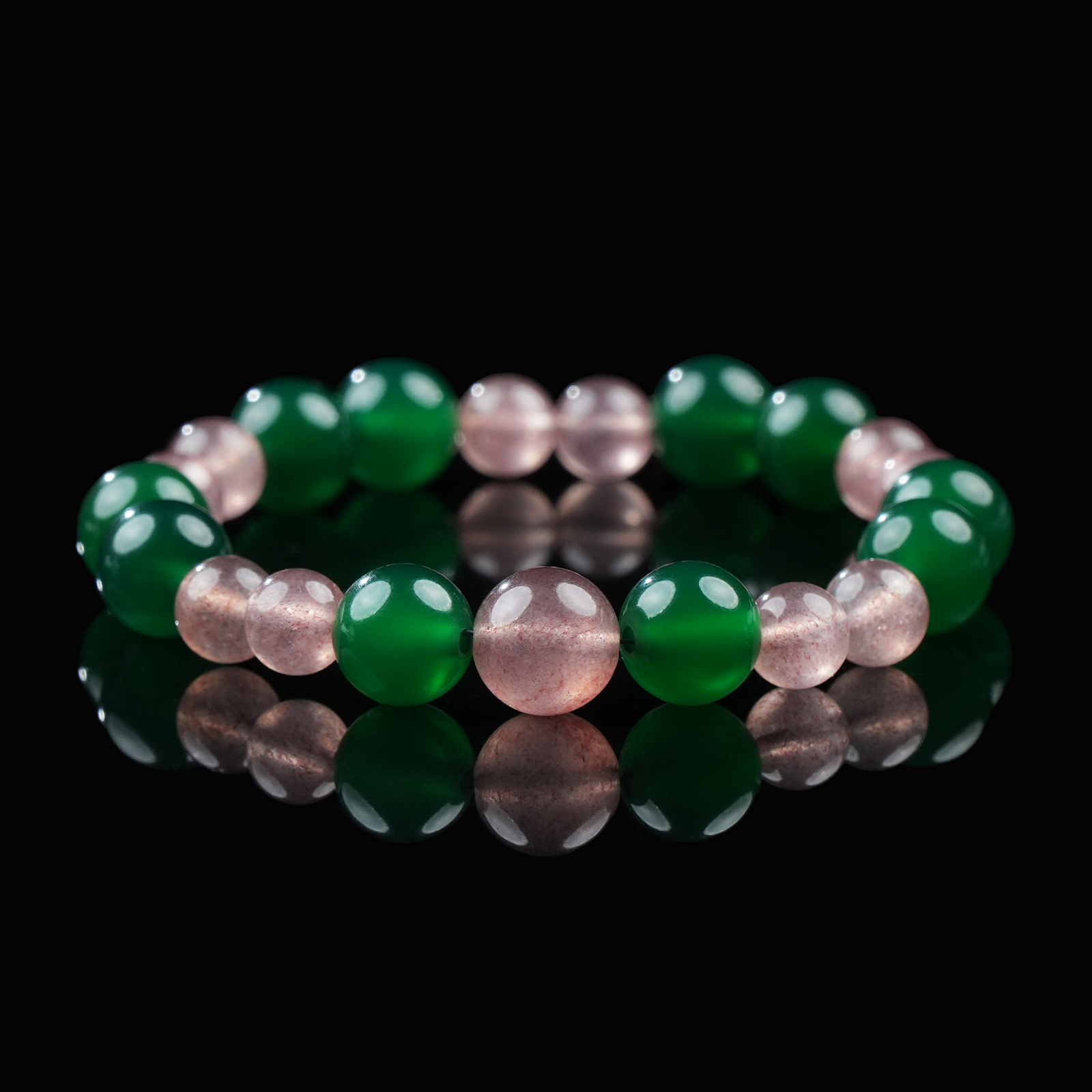 Green Agate & Strawberry Quartz Bracelet – Love, Vitality & Emotional Harmony
