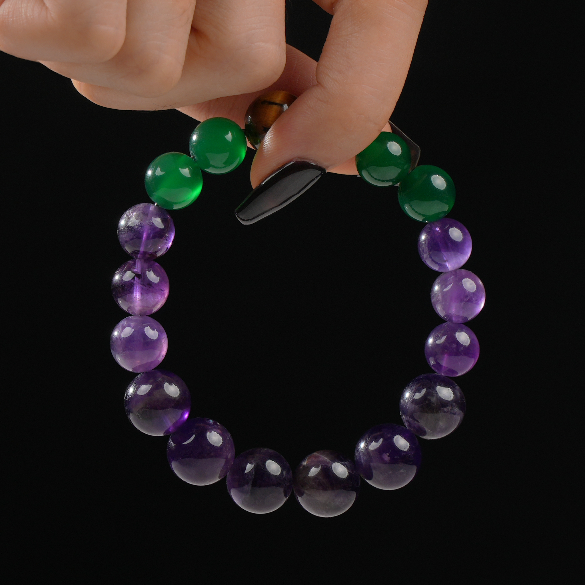 Green Agate, Tiger Eye & Amethyst Bracelet – Balance & Focus