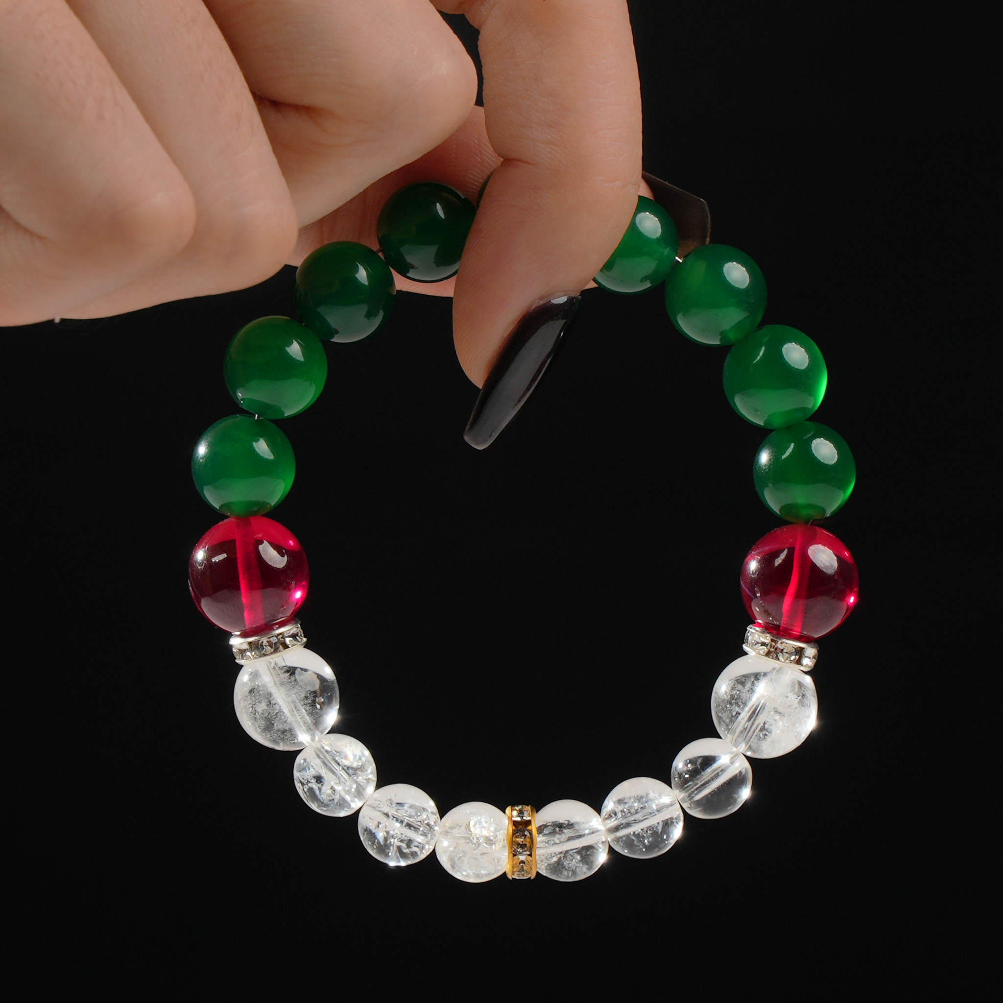 Clear Quartz, Green Agate & Garnet Bracelet – Clarity & Vitality
