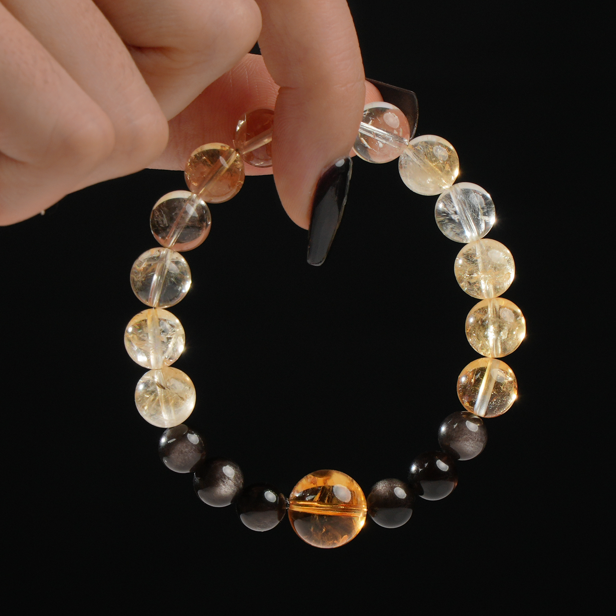Silver Obsidian & Citrine Crystal Bracelet – Grounding & Radiance