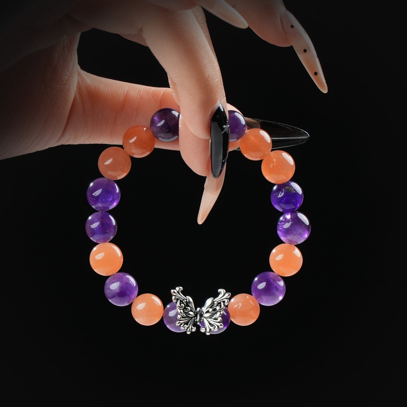 Amethyst & Orange Moonstone Butterfly Bracelet –  Transformation & Emotional Harmony