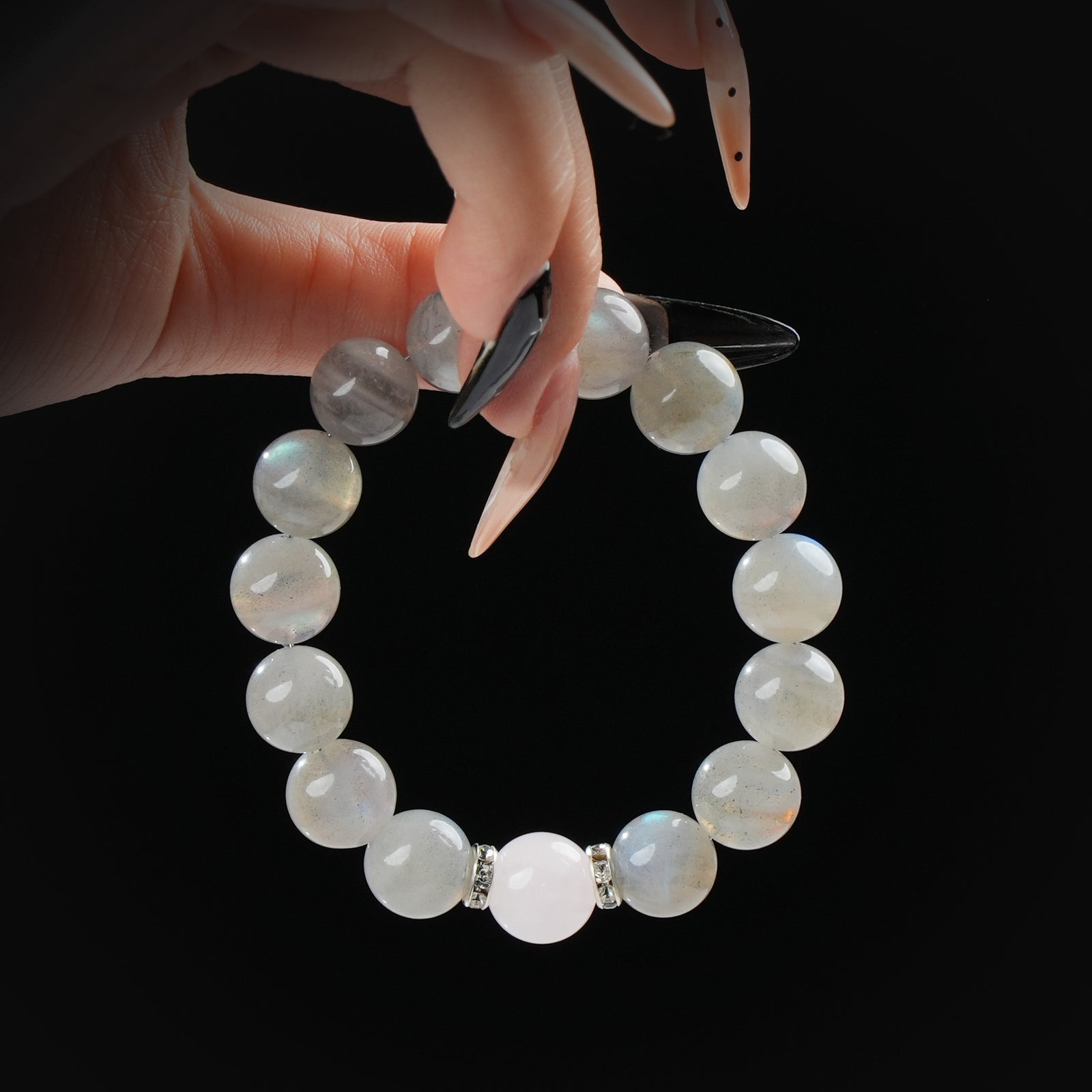 Rose Quartz & Gray Moonstone Bracelet – Inner Peace & Feminine Strength