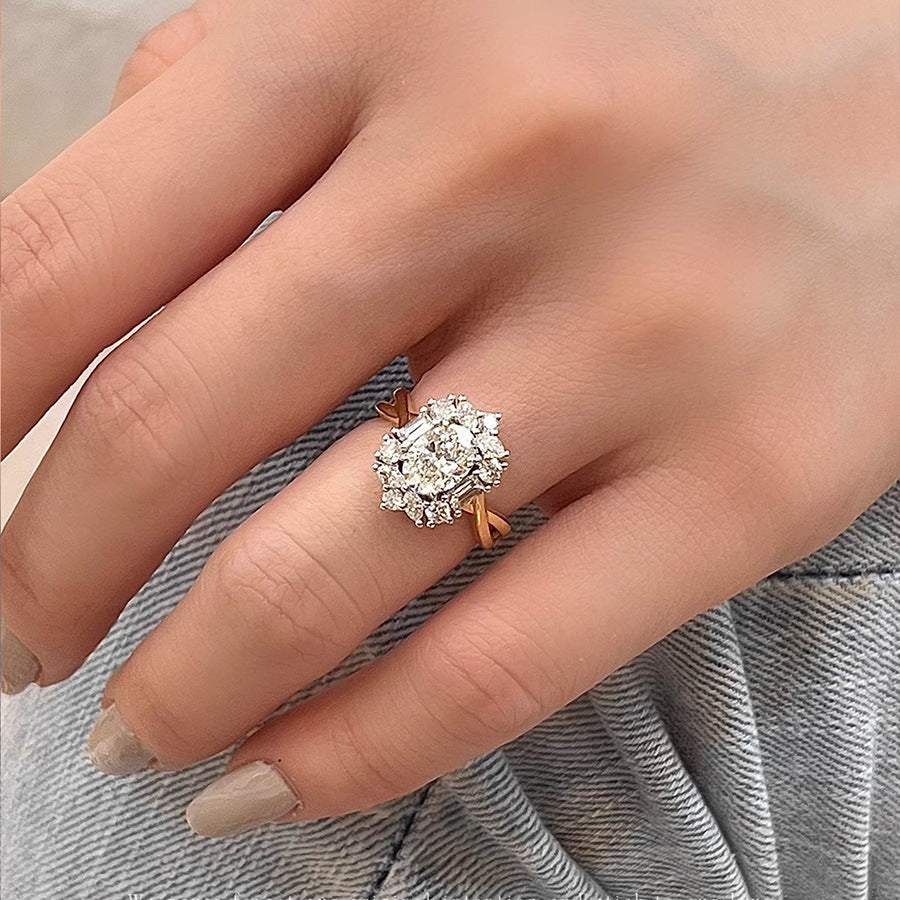 S925 Vintage Style Moissanite Ring – Gold Band with Radiant Cluster Setting