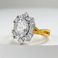 S925 Vintage Style Moissanite Ring – Gold Band with Radiant Cluster Setting