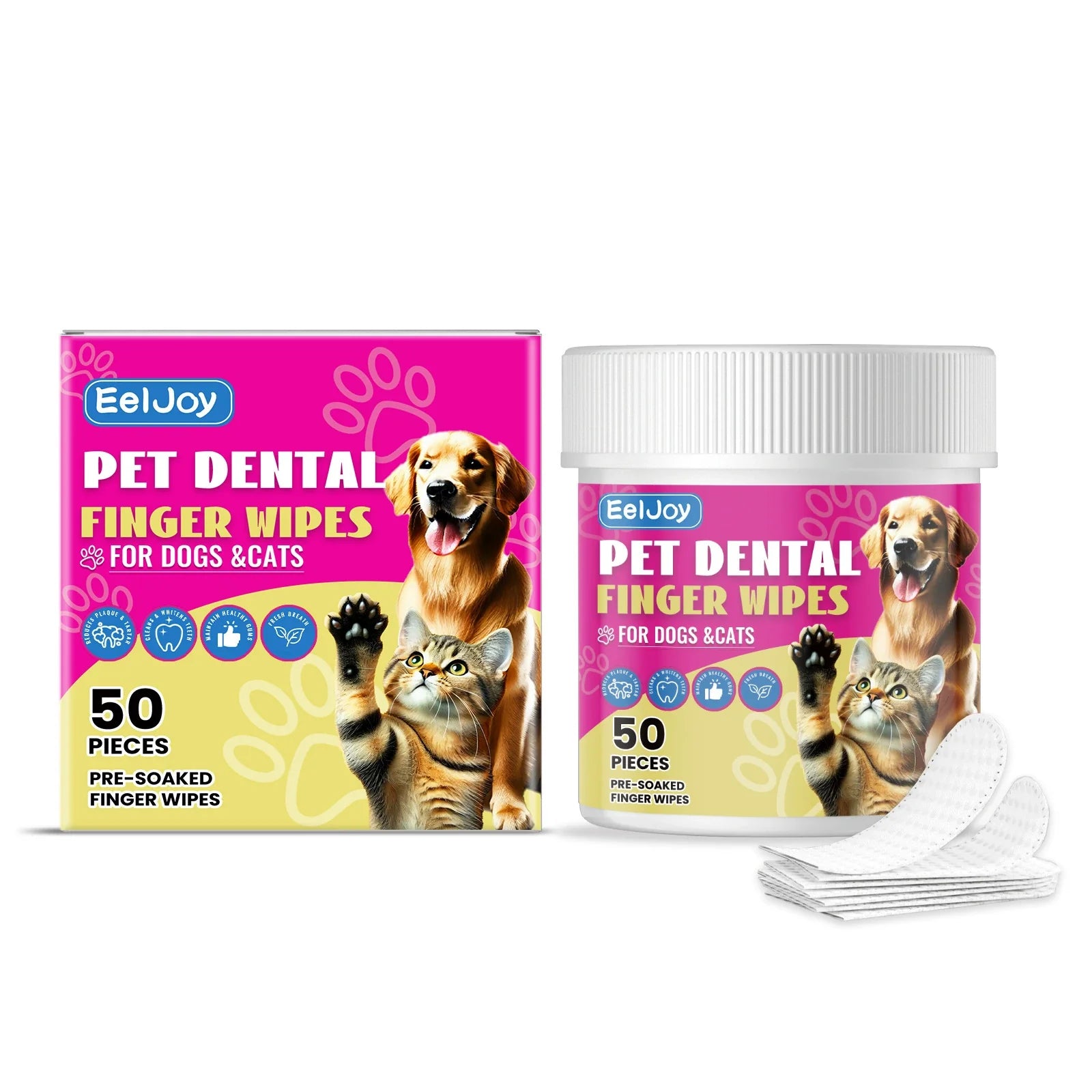 Pet Care Finger Wipes for Dental, Ear, and Eye Hygiene. Grooming Cleaner