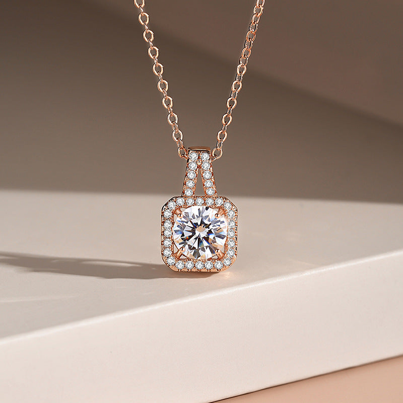 Geometric Sugar Cube Necklace – French INS Style Zircon Pendant