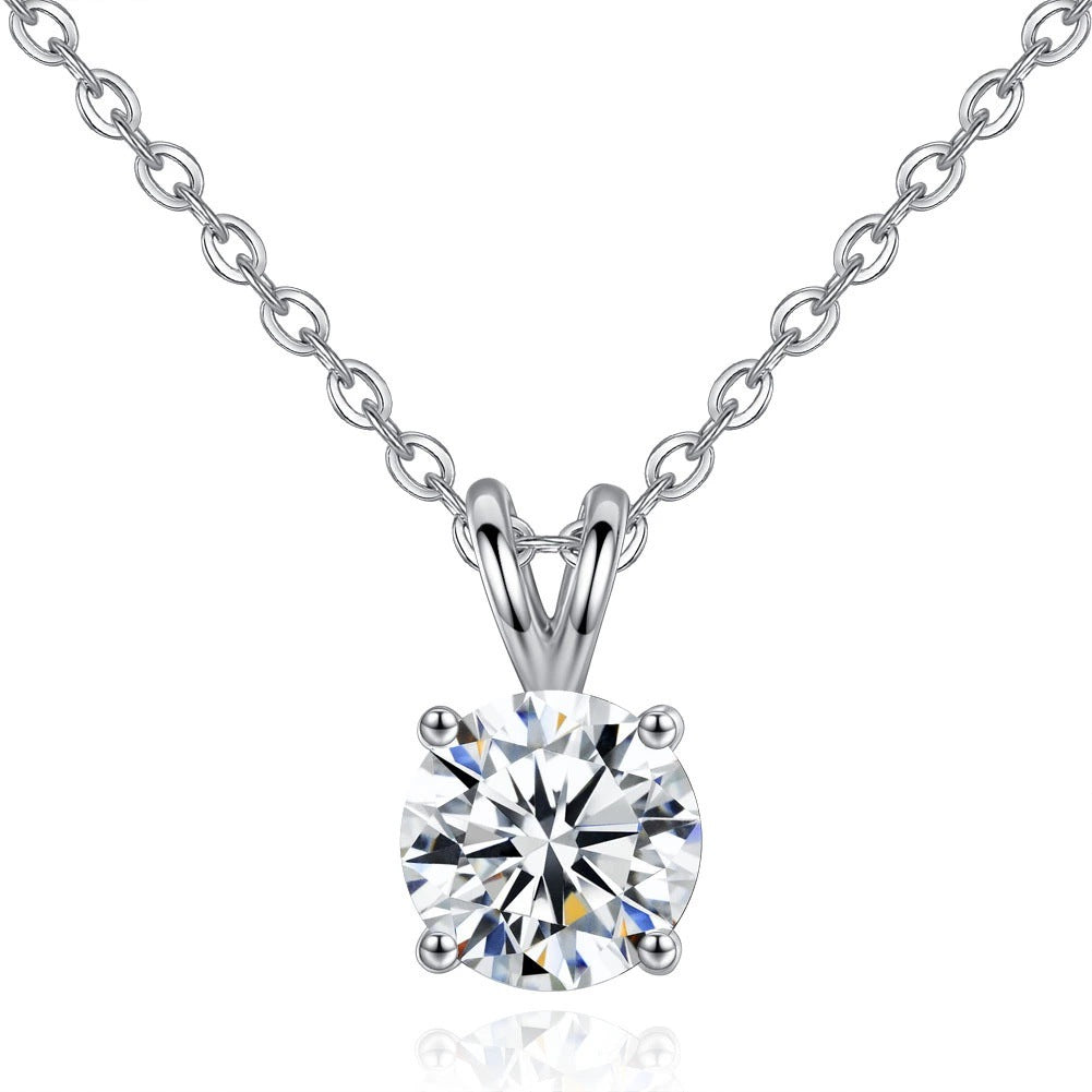 S925 Moissanite Pendant Necklace – Classic Solitaire with Big Sparkle