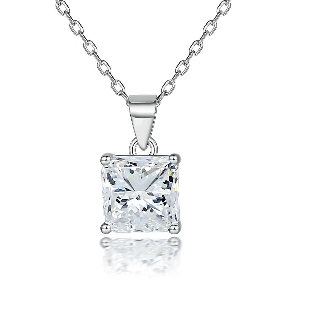 S925 Square Moissanite Pendant Necklace – Minimalist Elegant Design