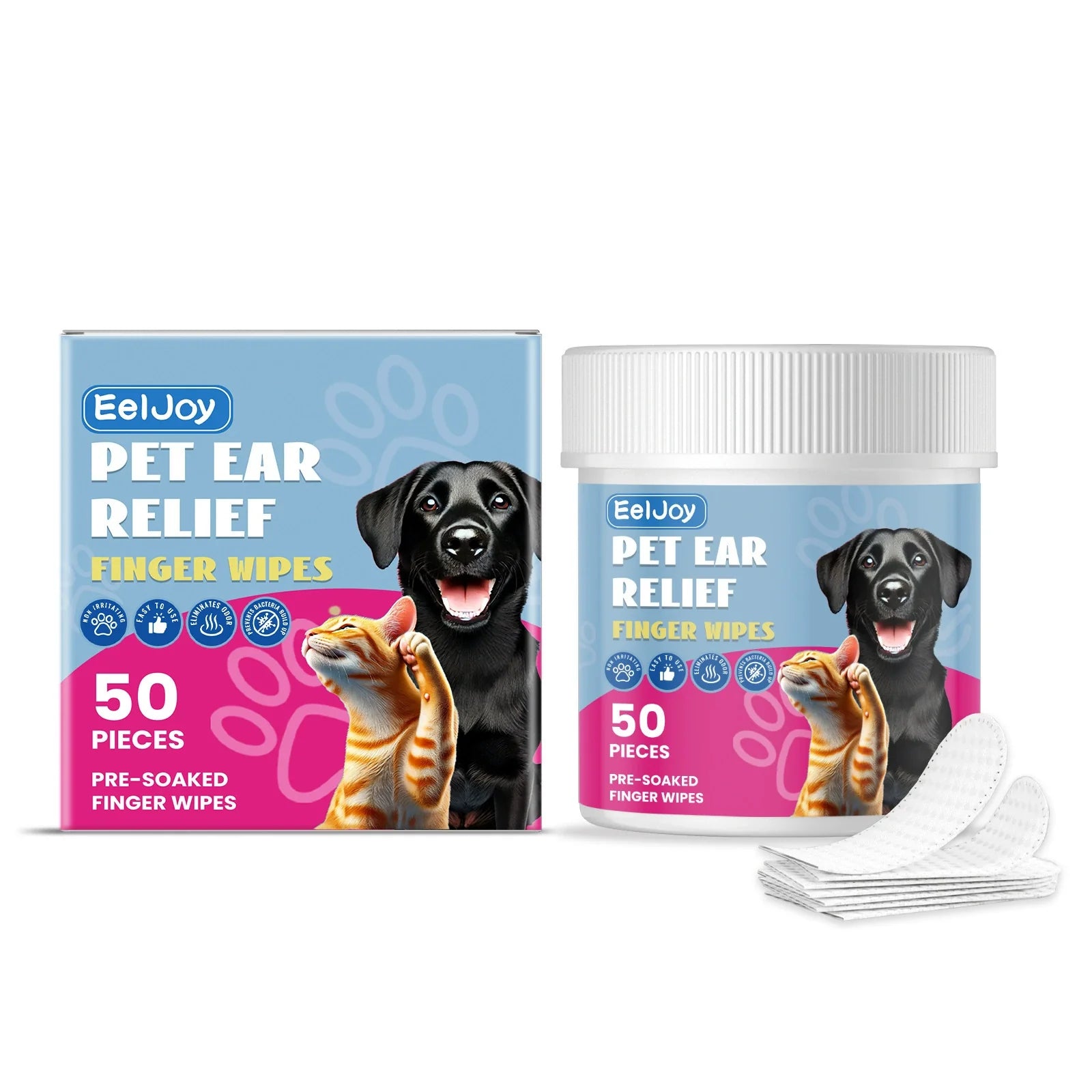 Pet Care Finger Wipes for Dental, Ear, and Eye Hygiene. Grooming Cleaner