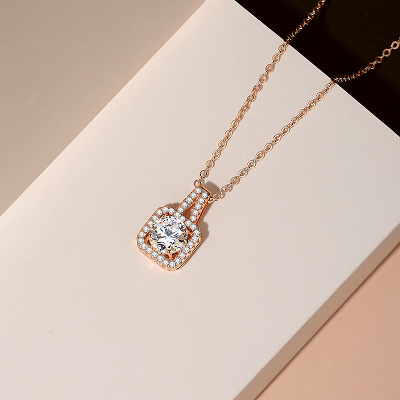 Geometric Sugar Cube Necklace – French INS Style Zircon Pendant