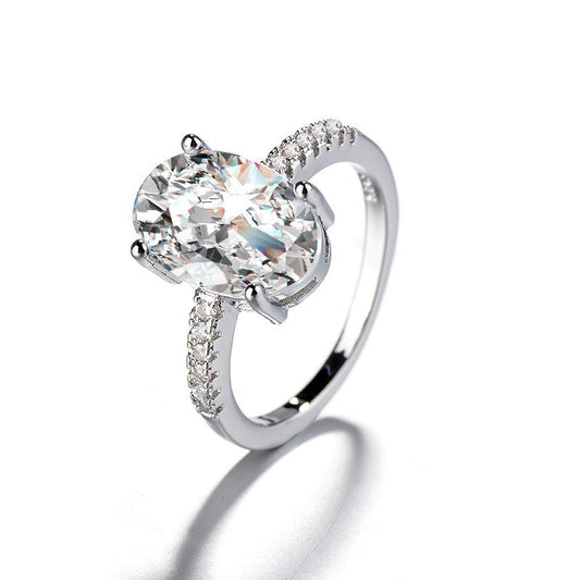 S925 Oval Moissanite Ring – 4-Prong Big Carat Light Luxury Design