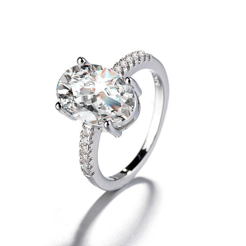 S925 Oval Moissanite Ring – 4-Prong Big Carat Light Luxury Design