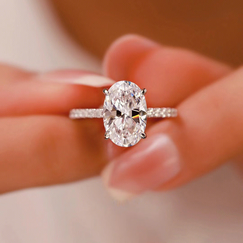S925 Oval Moissanite Ring – 4-Prong Big Carat Light Luxury Design