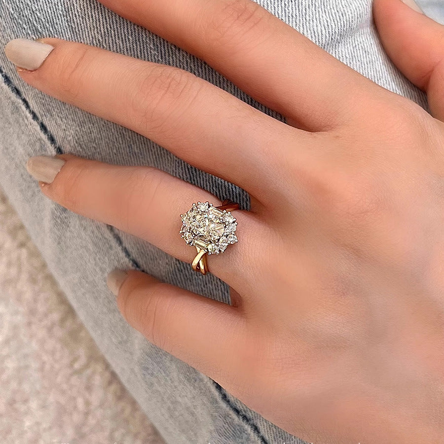 S925 Vintage Style Moissanite Ring – Gold Band with Radiant Cluster Setting