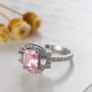 S925 Square Pink Moissanite Ring – Ultra Sparkle Pavé Design