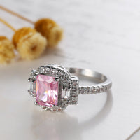 S925 Square Pink Moissanite Ring – Ultra Sparkle Pavé Design
