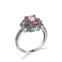 S925 Square Pink Moissanite Ring – Ultra Sparkle Pavé Design