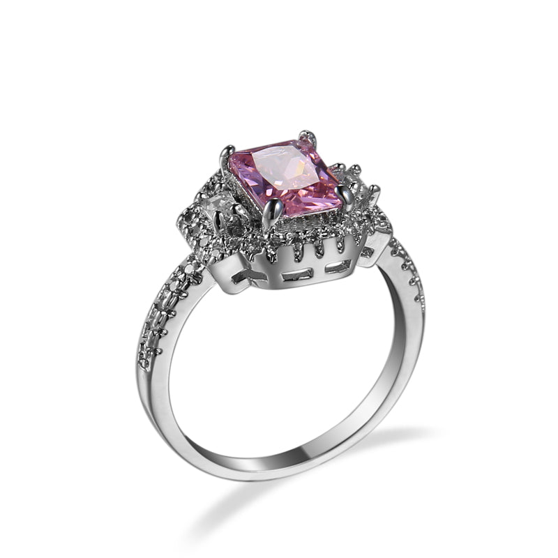 S925 Square Pink Moissanite Ring – Ultra Sparkle Pavé Design