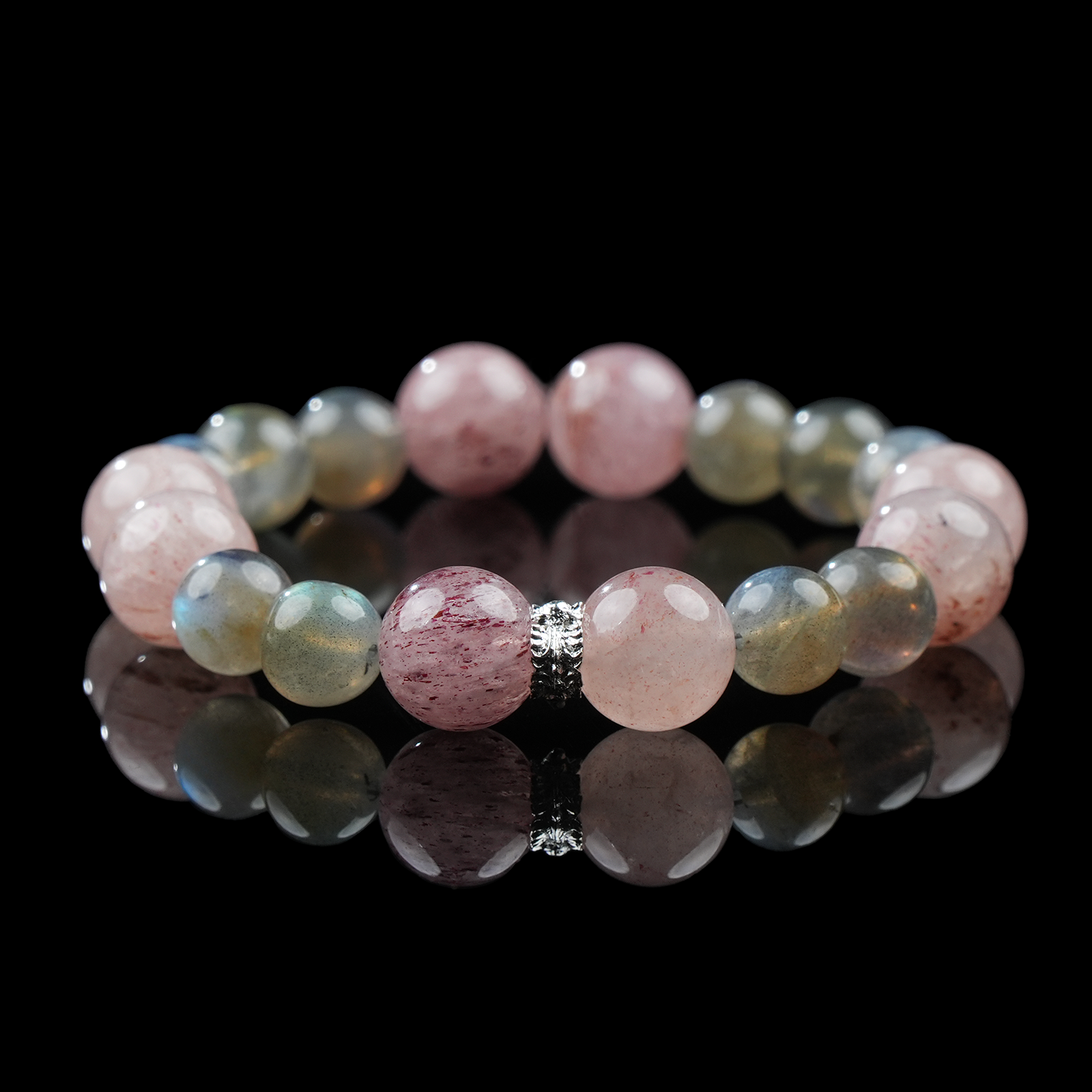 Strawberry Quartz & Gray Moonstone Bracelet – Emotional Balance & Intuition