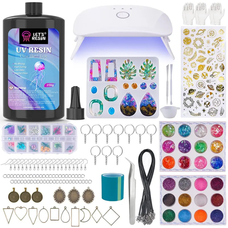 153 PCS Jewelry Making Kit, Beginner Resin Kit,Resin Accessories for Keychains, Jewelry, Earrings, Necklaces, Pendants,DIY Handmade Holiday Gift Crafts,Comes With Tutorial For Beginners,85Pcs Dried Flowers Kit - Let's Resin