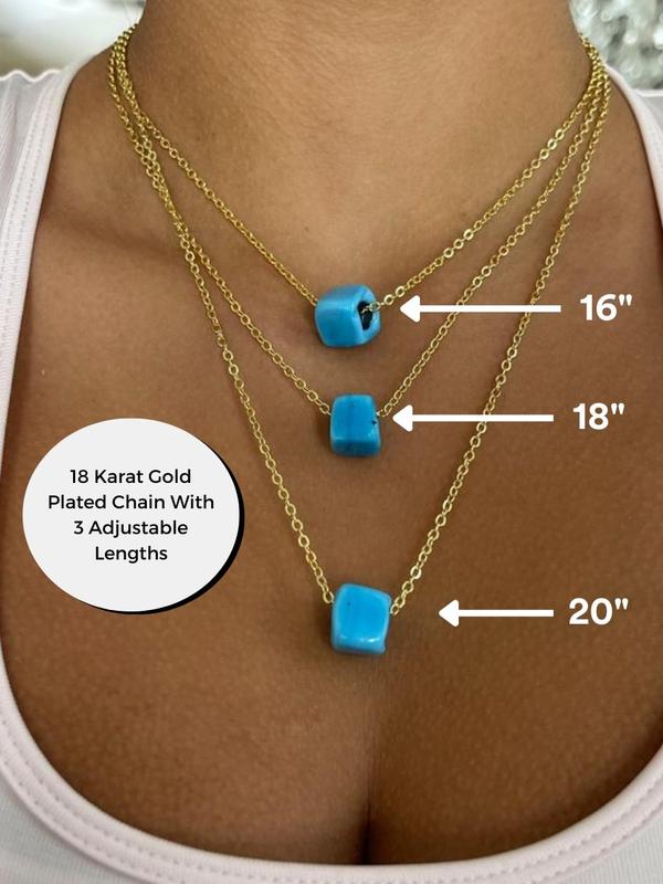 Protect Your Peace 18k Gold Plated Adjustable Chain and Turquoise Glass Bead Necklace For All Genders - Vibrant Hue, Protective Properties, 3 Chain Lengths