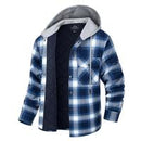 MAGCOMSEN Men's Flannel Shirt Jacket with Hood Quilted Lined Long Sleeve Plaid Hooded Jacket Button Down Spring Winter Warm Coat