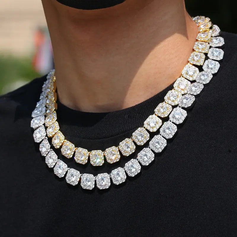 12MM Iced Out Chains for Men Tennis Necklaces-Mens Hip Hop Baguette Tennis Chains 16-24 Inches