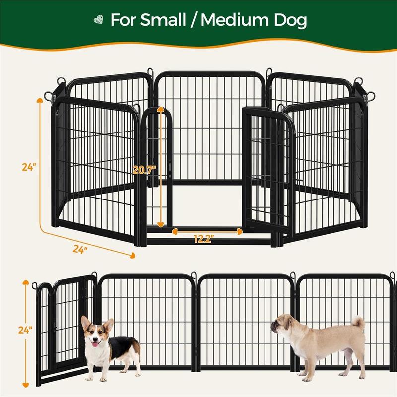 Dog Playpen 6/8/12/16 Panels Metal Pet Playpen, Outdoor Indoor Dog Exercise Barrier Fence, 24/32/40/47 inch
