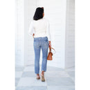 Judy Blue The Montauk Crop Mid-Rise Medium Wash Distressed Hem Kick Flare Jeans