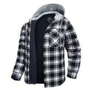 MAGCOMSEN Men's Flannel Shirt Jacket with Hood Quilted Lined Long Sleeve Plaid Hooded Jacket Button Down Spring Winter Warm Coat