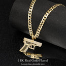 Holylegend 14K Real Gold-Plated Gun Pendant Necklace with AAAA CZ Diamonds, Streetwear Cuban and Rope Chain Jewelry, Bling Accessories Gift for Him, Men's Iced Out Hip Hop Chain