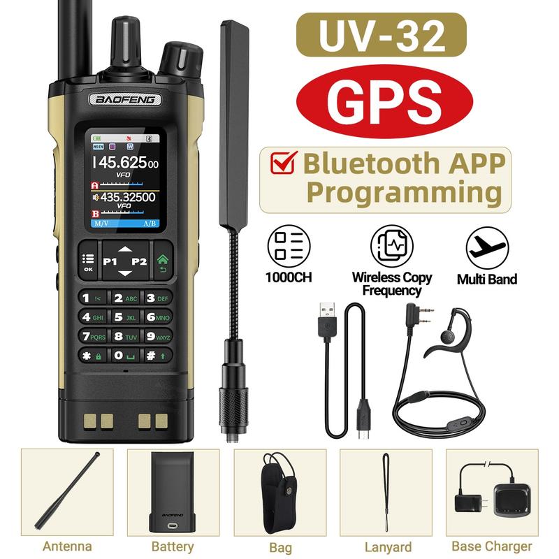 1/2PCS BAOFENG UV32 GPS Ham Radio Walkie Talkie 10W APP Programming Wireless Copy Frequency Rechargeable uv32 Multi Band 2500mAh UV-32 uv-32 Type-C AM FM NOAA Radio