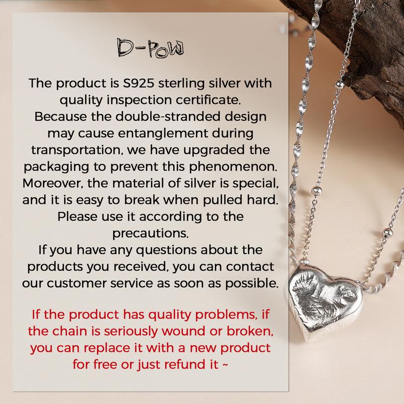D-POW Heart Pendant Necklace - 925 Sterling Silver with Platinum Plating, 18" Chain, 0.6" Pendant, Valentine’s Day Gift, Hypoallergenic & Tarnish-Resistant