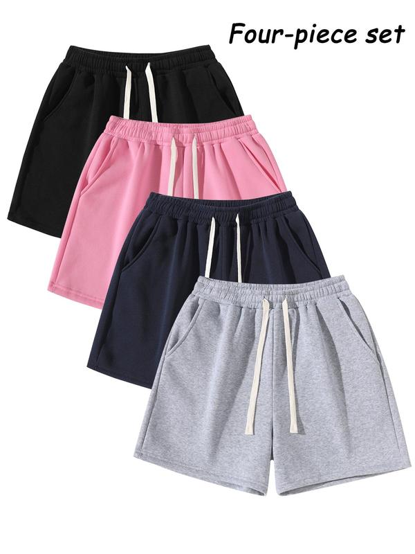 Men's Plain Drawstring Waist Shorts, Basic Casual Sporty Running Pants for Daily Wear and Exercise, Moderate Fabric, Fitted Style Summer Sports Shorts