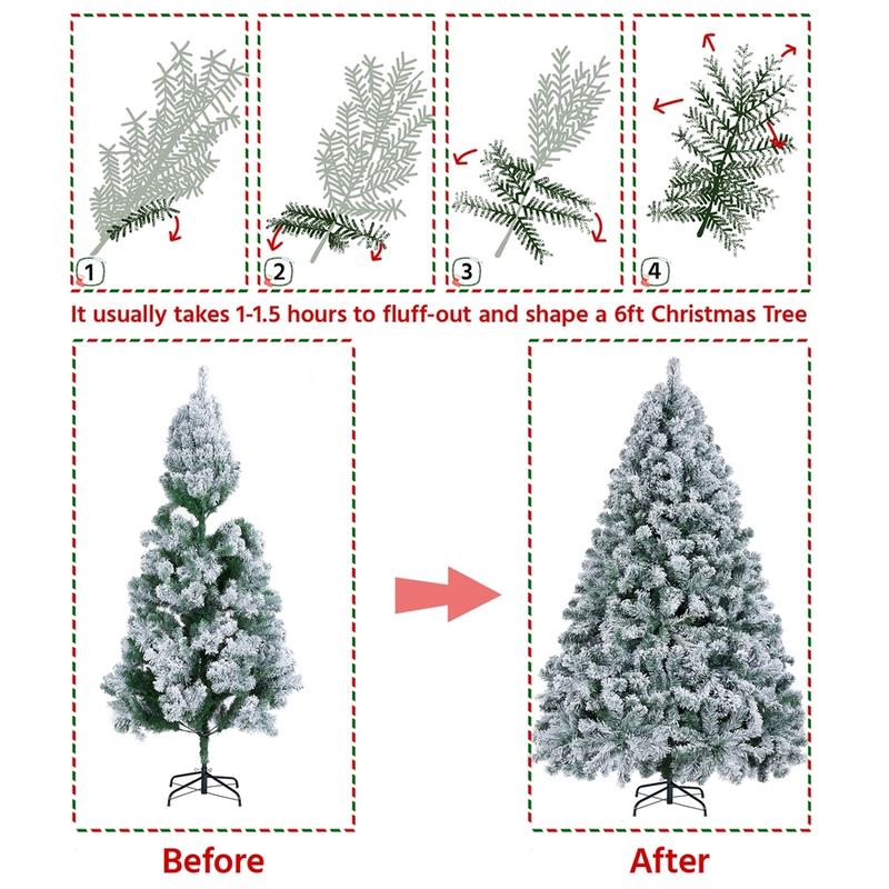 【Led Light】Yaheetech Pre-lit Artificial Christmas Tree with Incandescent Warm White Lights, Snow Flocked Full Prelighted Xmas Tree Foldable Stand Decor Decoration Ornaments
