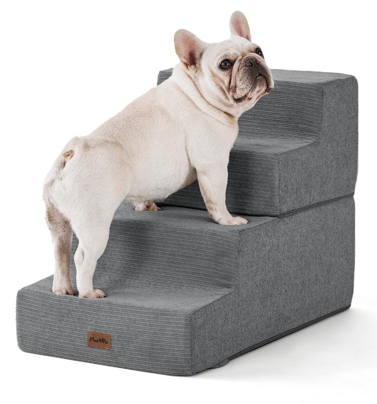 Extra Wide Dog Stairs for High Bed Couch Sofa 35D Foam Pet Steps for Small Dogs and Cats Non-Slip Bottom Pet Stairs Home 4-Step 16" x 18" x 28"