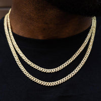 Micro Diamond Prong Cuban Necklace - 18k Yellow Gold- 6mm Chain with Gold Plating and CZ Diamonds 16-24" Lengths