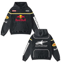 Retro Red Alpinestars Racing Washed Hoodie MotoGP World Champion Enthusiast Apparel Streetwear Akrapovic Shoei Helmet Racing Team Super Motorsports Clothing Riders Motocross Off-Road Dirt Bike Fan Gear Cotton For Moto Fan