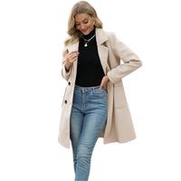 SCUSTY Women Winter Wool Blend Camel Mid-Long Coat Notch Double-Breasted Lapel Jacket Outwear