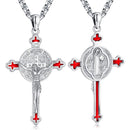 DRINSPER Saint Benedict Cross Necklace 925 Sterling Silver San Benito Pendant Necklace, Pardon Crucifix Necklace, Religious Jewelry for Men Women