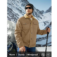 MAGCOMSEN Men's Winter Jacket Sherpa Lined Jacket Warm Trucker Coat Multi Pocket Casual Collared Menswear Tops Cotton Fleece Long Sleeve