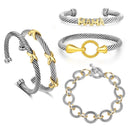 Mytys 5Pcs Women’s Cuff Bracelet Set – Elegant Two-Tone Bangles, Perfect Gift Stylish Jewelry Trendy Fashionable Accessories