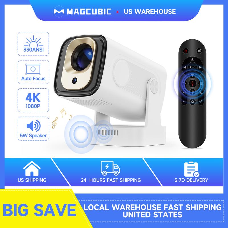 [US warehouse] Magcubic Auto Focus HY310 Projector 330ANSI 4K Videosource Supported Native 1080P BT5.4 WIFI6 Airmouse Android 11 Built-in Speaker Allwinner H713 180° Flexible 130"Screen 60Hz Reflash Home Cinema Mini Portable Projector
