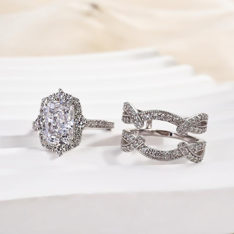 Maxine Vintage 3.0ct Radiant Cut Insert Engagement Ring Set,Bridal Ring Set,5A Cubic Zirconia Women's Ring Jewelry,Wedding Ring Set for Daily,Travel,Proposal,Birthday,Anniversary