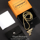 Holylegend 14K Real Gold-Plated Gun Pendant Necklace with AAAA CZ Diamonds, Streetwear Cuban and Rope Chain Jewelry, Bling Accessories Gift for Him, Men's Iced Out Hip Hop Chain