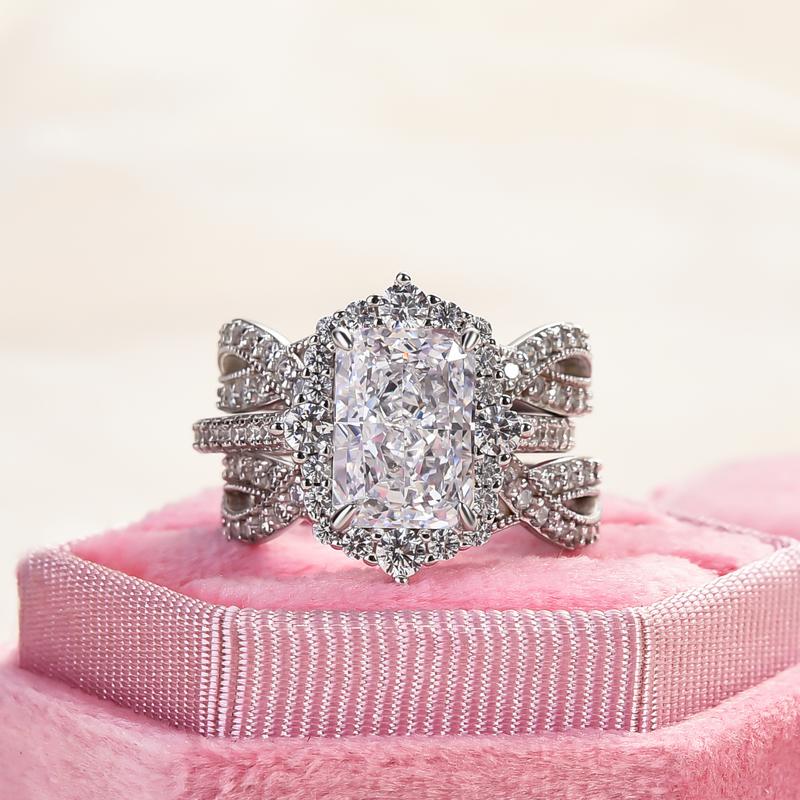 Maxine Vintage 3.0ct Radiant Cut Insert Engagement Ring Set,Bridal Ring Set,5A Cubic Zirconia Women's Ring Jewelry,Wedding Ring Set for Daily,Travel,Proposal,Birthday,Anniversary
