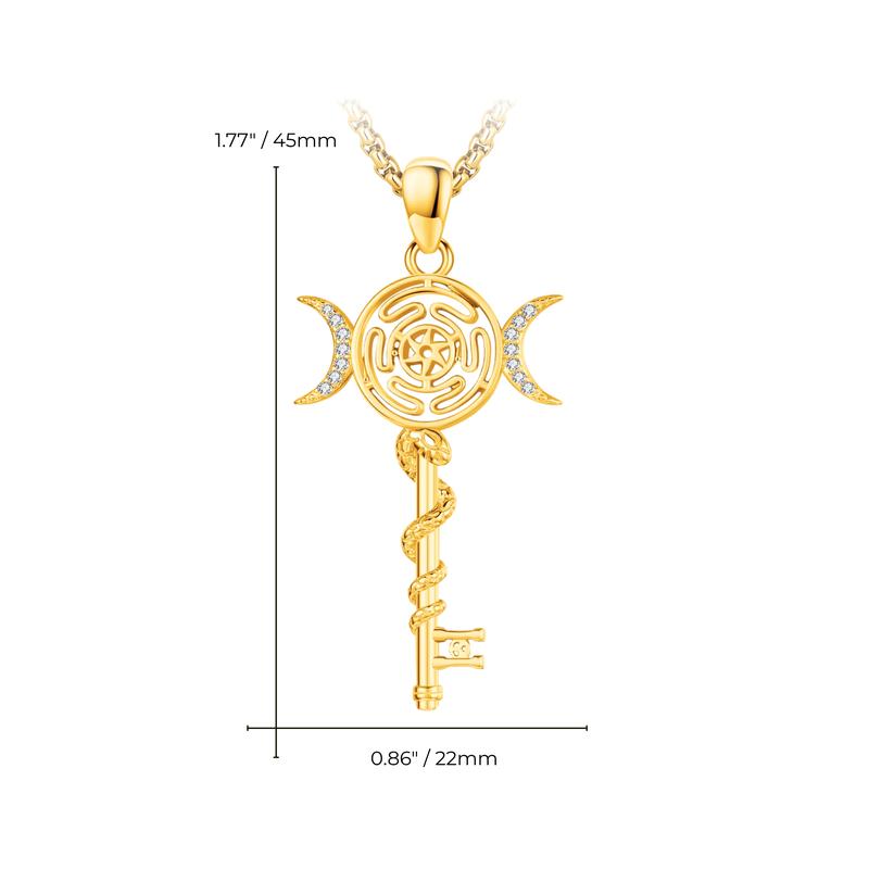 Audinceed Hecate's Key S925 Sterling Silver Moonstone Necklace, Witchtok Collection, Hekate Triple Moon Goddess Pagan Wiccan Magic Silver Necklace Pendant Protection Blessed Amulet Jewelry Gift for Women Men