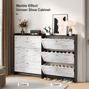 SULIVES Marble Shoe Cabinet: Elegant veneer finish, exquisite metal handles, and breathable semi-open design ensure enhanced air circulation for dryness, hygiene, and a modern aesthetic.