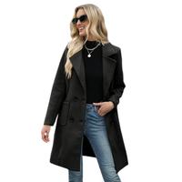 SCUSTY Women Winter Wool Blend Camel Mid-Long Coat Notch Double-Breasted Lapel Jacket Outwear