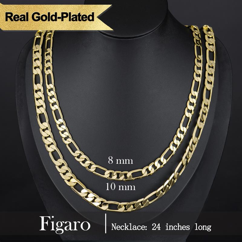 Holylegend 14K Gold-Plated Rope, Cuban, Figaro Set, 24" Length, Necklaces & Bracelet